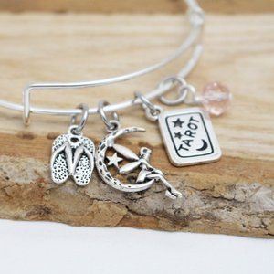 Flip Flops, Fairy Moon & Tarot Card Adjustable Charm Bangle - Handcrafted